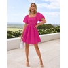 image:imageZESICA Womens Boho Square Neck Puff Sleeve Smocked Tiered A Line Mini DressRose