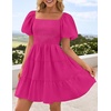 image:imageZESICA Womens Boho Square Neck Puff Sleeve Smocked Tiered A Line Mini DressRose