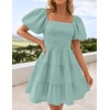 image:imageZESICA Womens Boho Square Neck Puff Sleeve Smocked Tiered A Line Mini DressSage