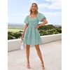 image:imageZESICA Womens Boho Square Neck Puff Sleeve Smocked Tiered A Line Mini DressSage