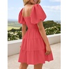 image:imageZESICA Womens Boho Square Neck Puff Sleeve Smocked Tiered A Line Mini DressWatermelon