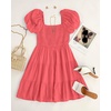 image:imageZESICA Womens Boho Square Neck Puff Sleeve Smocked Tiered A Line Mini DressWatermelon