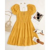 image:imageZESICA Womens Boho Square Neck Puff Sleeve Smocked Tiered A Line Mini DressYellow
