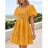 image:imageZESICA Womens Boho Square Neck Puff Sleeve Smocked Tiered A Line Mini DressYellow