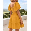 image:imageZESICA Womens Boho Square Neck Puff Sleeve Smocked Tiered A Line Mini DressYellow