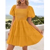 image:imageZESICA Womens Boho Square Neck Puff Sleeve Smocked Tiered A Line Mini DressYellow