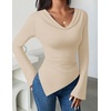 image:imageZESICA Womens Cowl Neck Long Sleeve Ruched Fitted Going Out TopsApricot