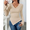 image:imageZESICA Womens Cowl Neck Long Sleeve Ruched Fitted Going Out TopsApricot