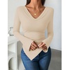 image:imageZESICA Womens Cowl Neck Long Sleeve Ruched Fitted Going Out TopsApricot