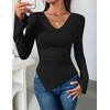 image:imageZESICA Womens Cowl Neck Long Sleeve Ruched Fitted Going Out TopsBlack
