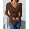 image:imageZESICA Womens Cowl Neck Long Sleeve Ruched Fitted Going Out TopsBrown
