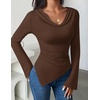 image:imageZESICA Womens Cowl Neck Long Sleeve Ruched Fitted Going Out TopsBrown
