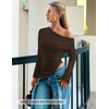 image:imageZESICA Womens Cowl Neck Long Sleeve Ruched Fitted Going Out TopsBrown