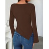 image:imageZESICA Womens Cowl Neck Long Sleeve Ruched Fitted Going Out TopsBrown