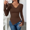 image:imageZESICA Womens Cowl Neck Long Sleeve Ruched Fitted Going Out TopsBrown