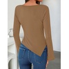 image:imageZESICA Womens Cowl Neck Long Sleeve Ruched Fitted Going Out TopsKhaki