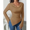 image:imageZESICA Womens Cowl Neck Long Sleeve Ruched Fitted Going Out TopsKhaki