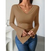 image:imageZESICA Womens Cowl Neck Long Sleeve Ruched Fitted Going Out TopsKhaki