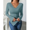 image:imageZESICA Womens Cowl Neck Long Sleeve Ruched Fitted Going Out TopsTurquoise