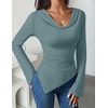 image:imageZESICA Womens Cowl Neck Long Sleeve Ruched Fitted Going Out TopsTurquoise