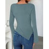 image:imageZESICA Womens Cowl Neck Long Sleeve Ruched Fitted Going Out TopsTurquoise