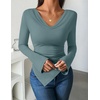 image:imageZESICA Womens Cowl Neck Long Sleeve Ruched Fitted Going Out TopsTurquoise