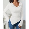 image:imageZESICA Womens Cowl Neck Long Sleeve Ruched Fitted Going Out TopsWhite