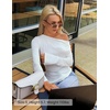 image:imageZESICA Womens Cowl Neck Long Sleeve Ruched Fitted Going Out TopsWhite