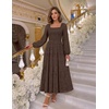 image:imageZESICA Womens Eyelet Long Sleeve Maxi Wedding Guest DressesCoffee
