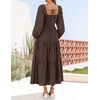 image:imageZESICA Womens Eyelet Long Sleeve Maxi Wedding Guest DressesCoffee
