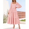 image:imageZESICA Womens Eyelet Long Sleeve Maxi Wedding Guest DressesPink