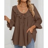image:imageZESICA Womens Fall Casual 34 Length Sleeve Flowy Boho TopsBrown