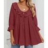 image:imageZESICA Womens Fall Casual 34 Length Sleeve Flowy Boho TopsWine Red