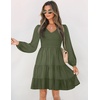 image:imageZESICA Womens Fall Casual Long Sleeve V Neck Boho Mini DressArmygreen