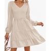 image:imageZESICA Womens Fall Casual Long Sleeve V Neck Boho Mini DressBeige