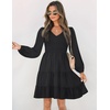 image:imageZESICA Womens Fall Casual Long Sleeve V Neck Boho Mini DressBlack