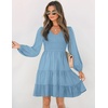 image:imageZESICA Womens Fall Casual Long Sleeve V Neck Boho Mini DressBlue
