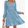 image:imageZESICA Womens Fall Casual Long Sleeve V Neck Boho Mini DressBlue