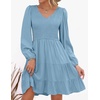 image:imageZESICA Womens Fall Casual Long Sleeve V Neck Boho Mini DressBlue