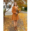 image:imageZESICA Womens Fall Casual Long Sleeve V Neck Boho Mini DressCaramel
