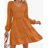 image:imageZESICA Womens Fall Casual Long Sleeve V Neck Boho Mini DressCaramel