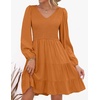 image:imageZESICA Womens Fall Casual Long Sleeve V Neck Boho Mini DressCaramel