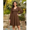 image:imageZESICA Womens Fall Casual Long Sleeve V Neck Boho Mini DressCoffee