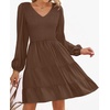 image:imageZESICA Womens Fall Casual Long Sleeve V Neck Boho Mini DressCoffee