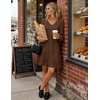image:imageZESICA Womens Fall Casual Long Sleeve V Neck Boho Mini DressCoffee
