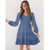 image:imageZESICA Womens Fall Casual Long Sleeve V Neck Boho Mini DressDustyblue