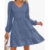 image:imageZESICA Womens Fall Casual Long Sleeve V Neck Boho Mini DressDustyblue