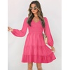 image:imageZESICA Womens Fall Casual Long Sleeve V Neck Boho Mini DressHotpink