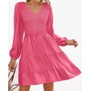 image:imageZESICA Womens Fall Casual Long Sleeve V Neck Boho Mini DressHotpink