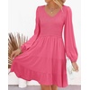 image:imageZESICA Womens Fall Casual Long Sleeve V Neck Boho Mini DressHotpink